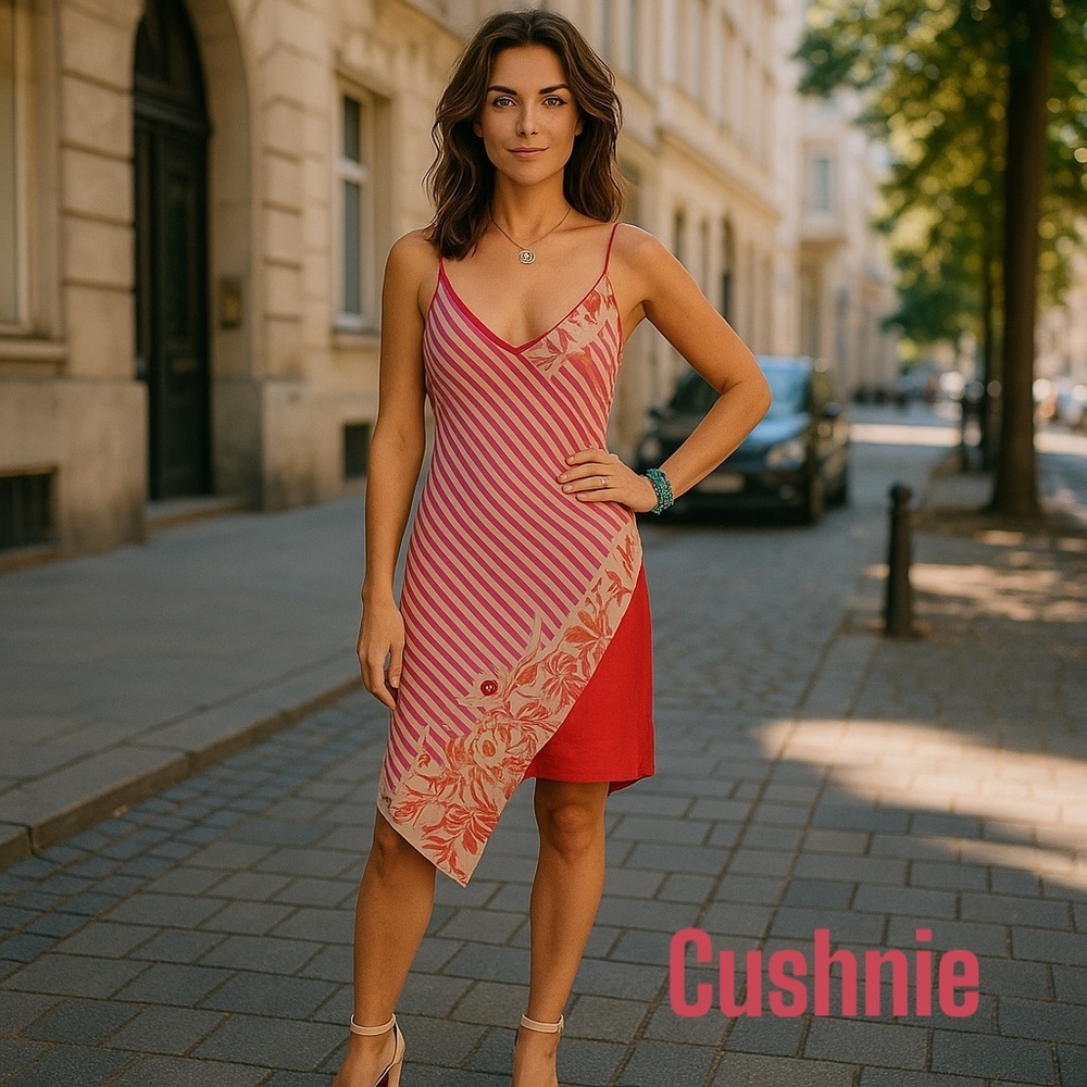NWT Cushnie Et Ochs Red Purple and White Asymmetrical Silk Cocktail Dress